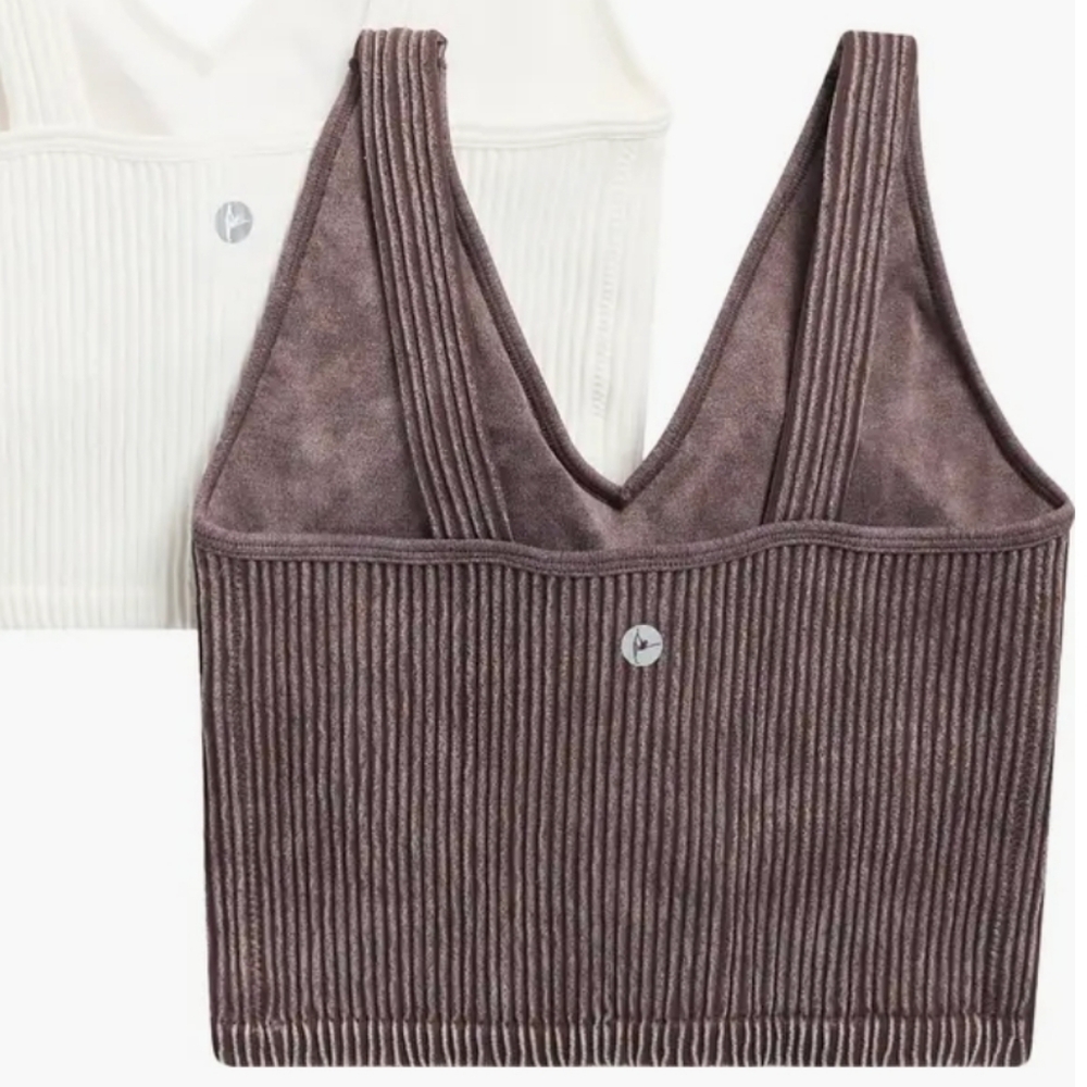 90 Degree By Reflex Brown Ribbed Seamless Crop Bra Tank NEW - Picture 3 of 16